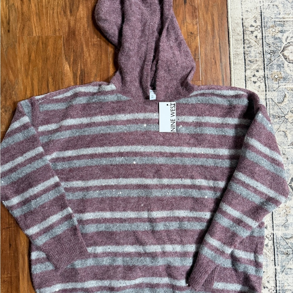 Nine West Pink and Gray Striped Sweater